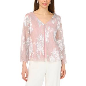 Womens MSK 3/4 Sleeve Floral Shimmer Flyaway Blouse
