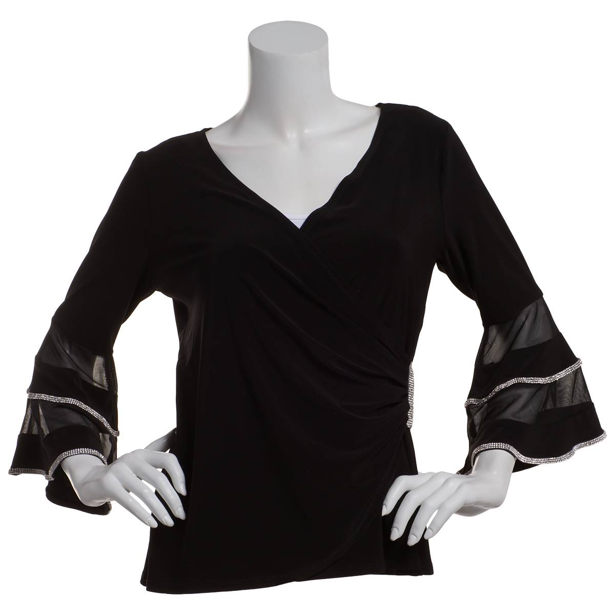 Womens MSK 3/4 Illusion Bell Sleeve Wrap Blouse