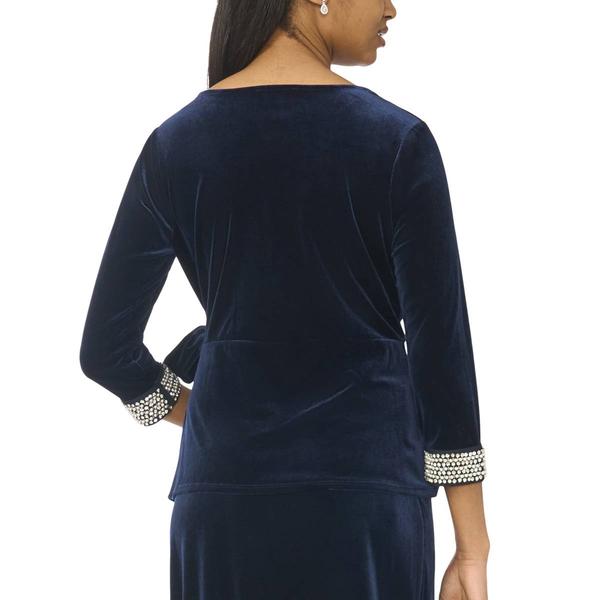 Womens MSK 3/4 Rhinestone Sleeve Velvet Faux Wrap Blouse alternate view