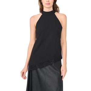 Womens MSK Sleeveless Halter Neck Asymmetric Lace Hem Blouse
