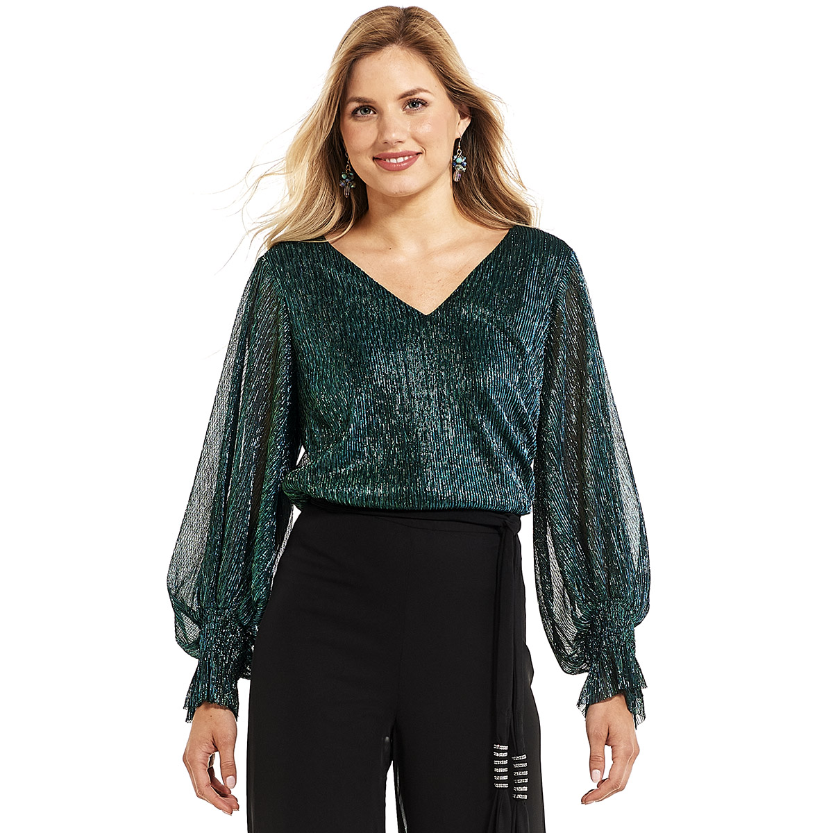 Womens MSK Long Sleeve Shimmery Smock Waist Blouse