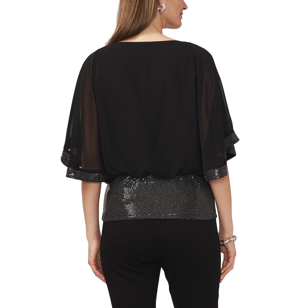 Womens MSK Sequin Band Solid Blouson Blouse