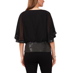 Womens MSK Sequin Band Solid Blouson Blouse alternate view