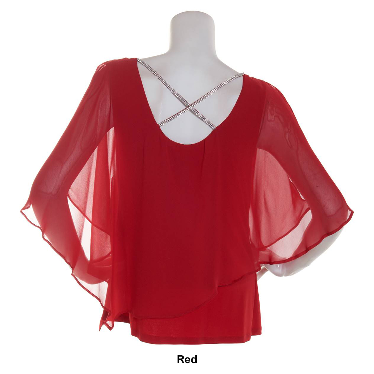 Womens MSK Asymmetrical Chiffon Rhinestone X Back Elbow Blouse