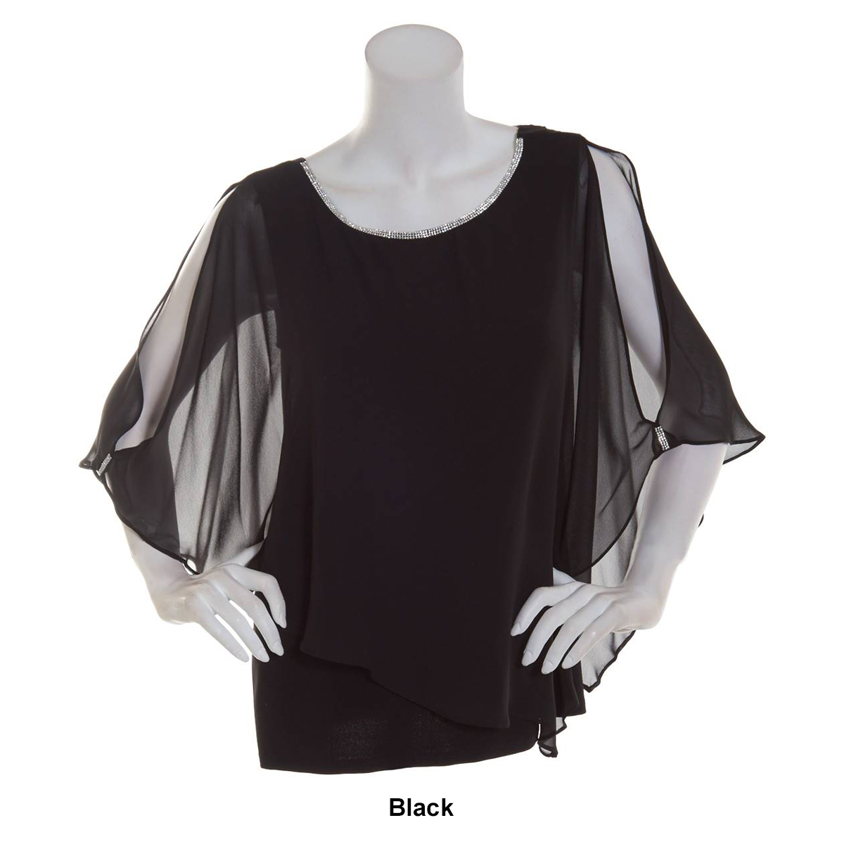 Womens MSK Asymmetrical Chiffon Rhinestone X Back Elbow Blouse