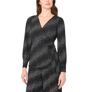 Womens MSK Long Sleeve Surplice Neck Glitter Dot Blouse