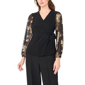 Womens MSK Long Sleeve Foil Floral Sleeve Side Tie Blouse alternate view