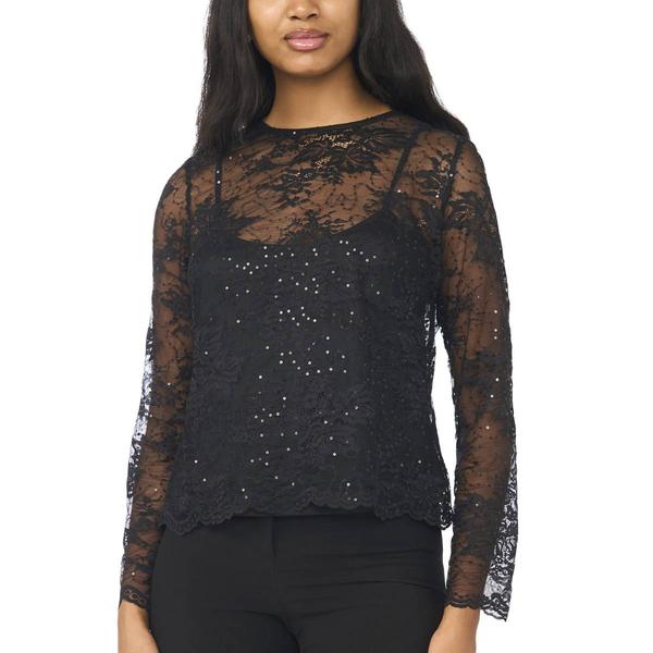 Womens MSK Long Sleeve Sequin Lace Blouse