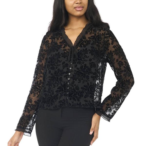 Womens MSK Long Sleeve Floral Velvet Burnout Blouse