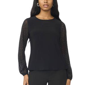 Womens MSK Long Embellished Sleeve Solid Blouse