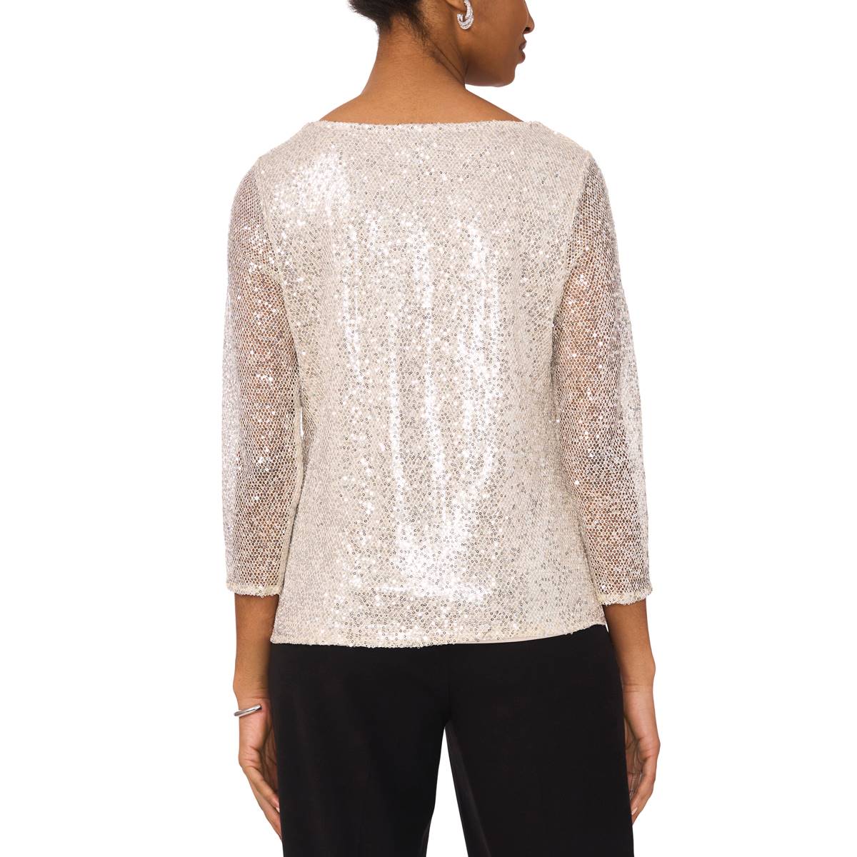 Womens MSK 3/4 Sleeve Sequined Cowlneck Blouse