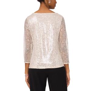 Womens MSK 3/4 Sleeve Sequin Drape Neck Blouse alternate view