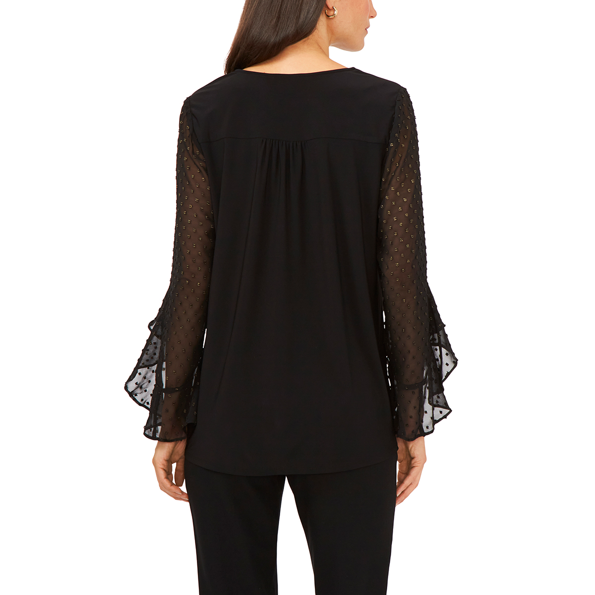 Womens MSK Foil Dot Sheer Sleeve V-Neck Blouse