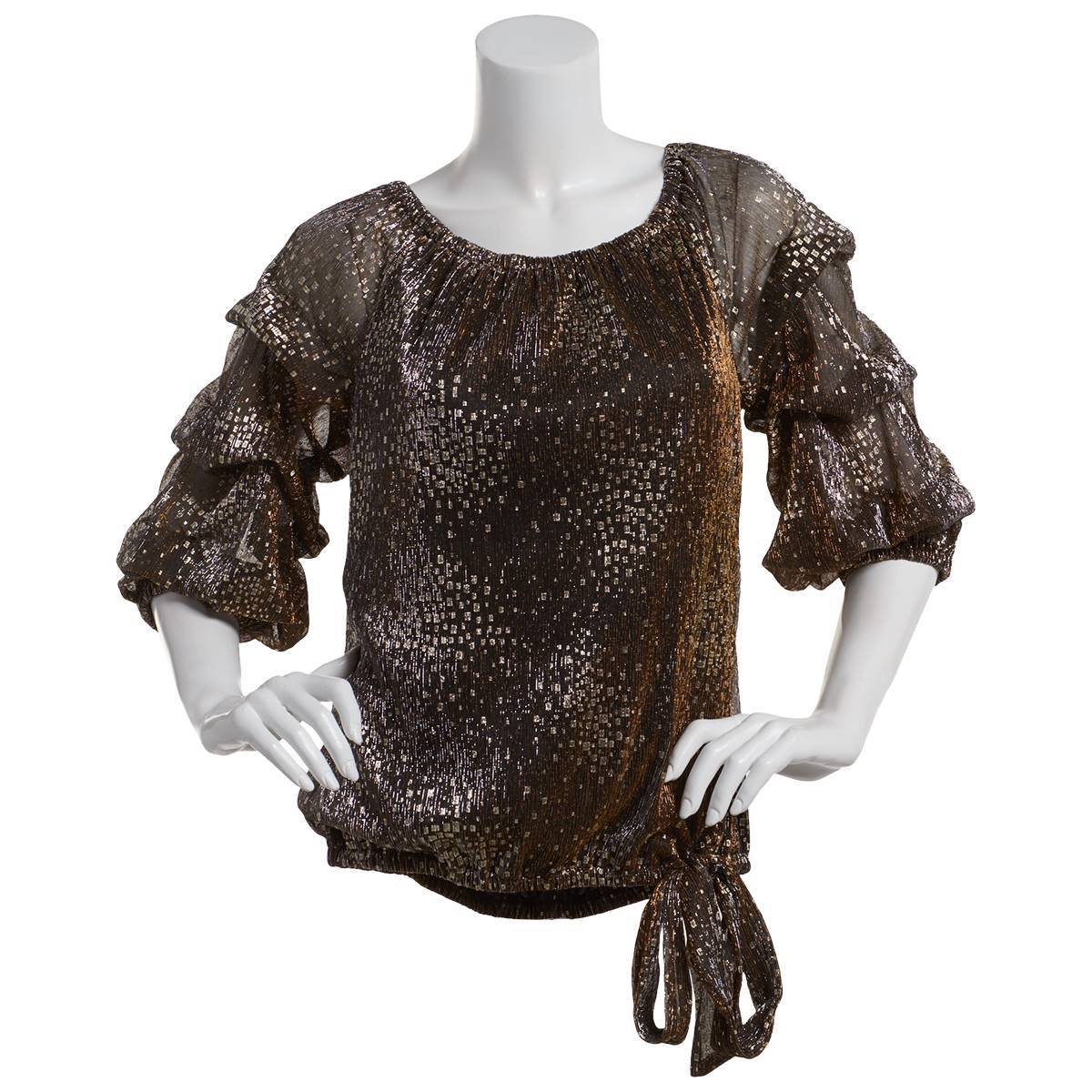 Womens MSK Over The Shoulder Balloon Foil Blouse