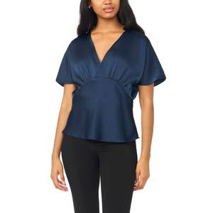 Womens MSK Short Dolman Sleeve V-Neck Satin Blouse