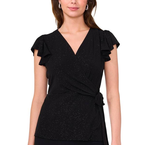 Womens MSK Cap Flutter Sleeve Glitter Knit Wrap Surplice Blouse