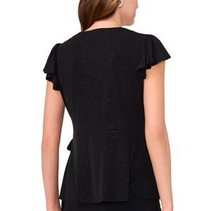 Womens MSK Cap Flutter Sleeve Glitter Knit Wrap Surplice Blouse alternate view