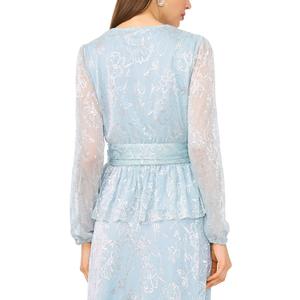 Womens MSK Long Sleeve V Neck Floral Shimmer Peplum Blouse alternate view