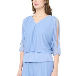 Womens MSK Cold Shoulder Glitter Mesh V Neck Blouse