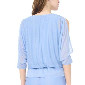 Womens MSK Cold Shoulder Glitter Mesh V Neck Blouse alternate view