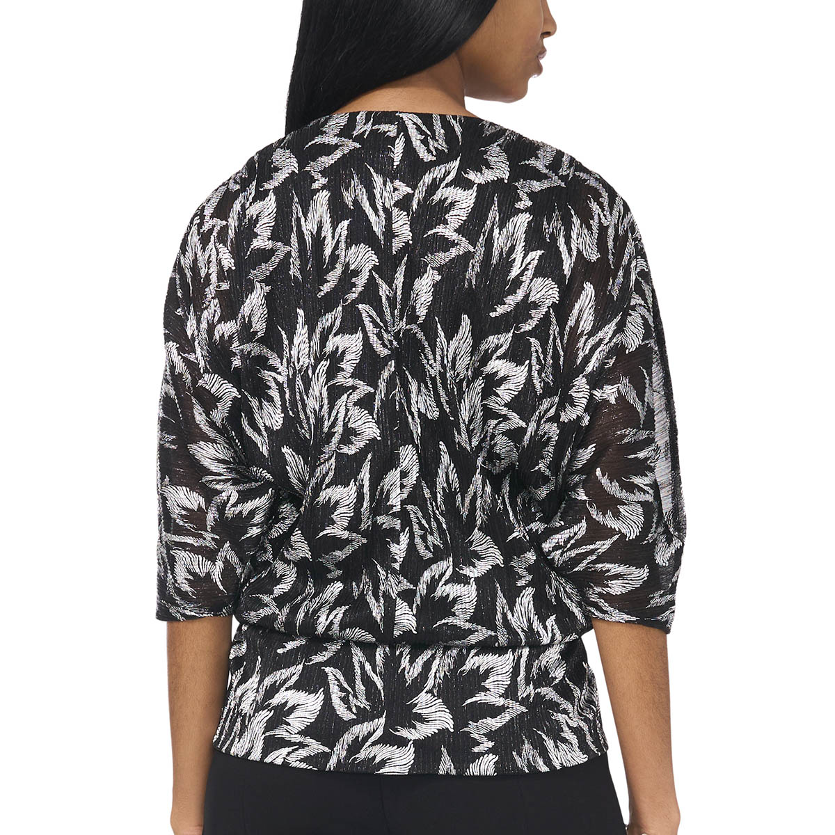 Womens MSK 3/4 Sleeve Blouson Leaf Shimmer Blouse