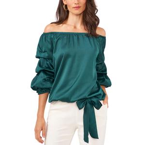 Womens MSK Lantern Sleeve Bow Tie Waist Blouse