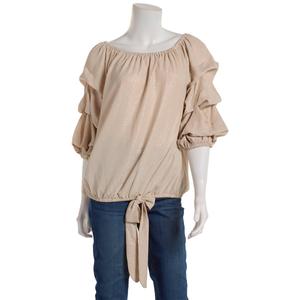 Womens MSK Lantern Sleeve Tie Waist Blouse