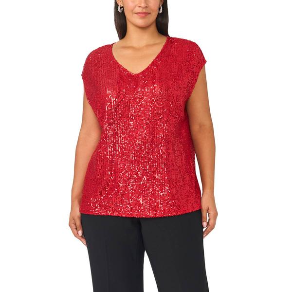Womens MSK Cap Sleeve V-Neck Allover Sequin Blouse alternate view
