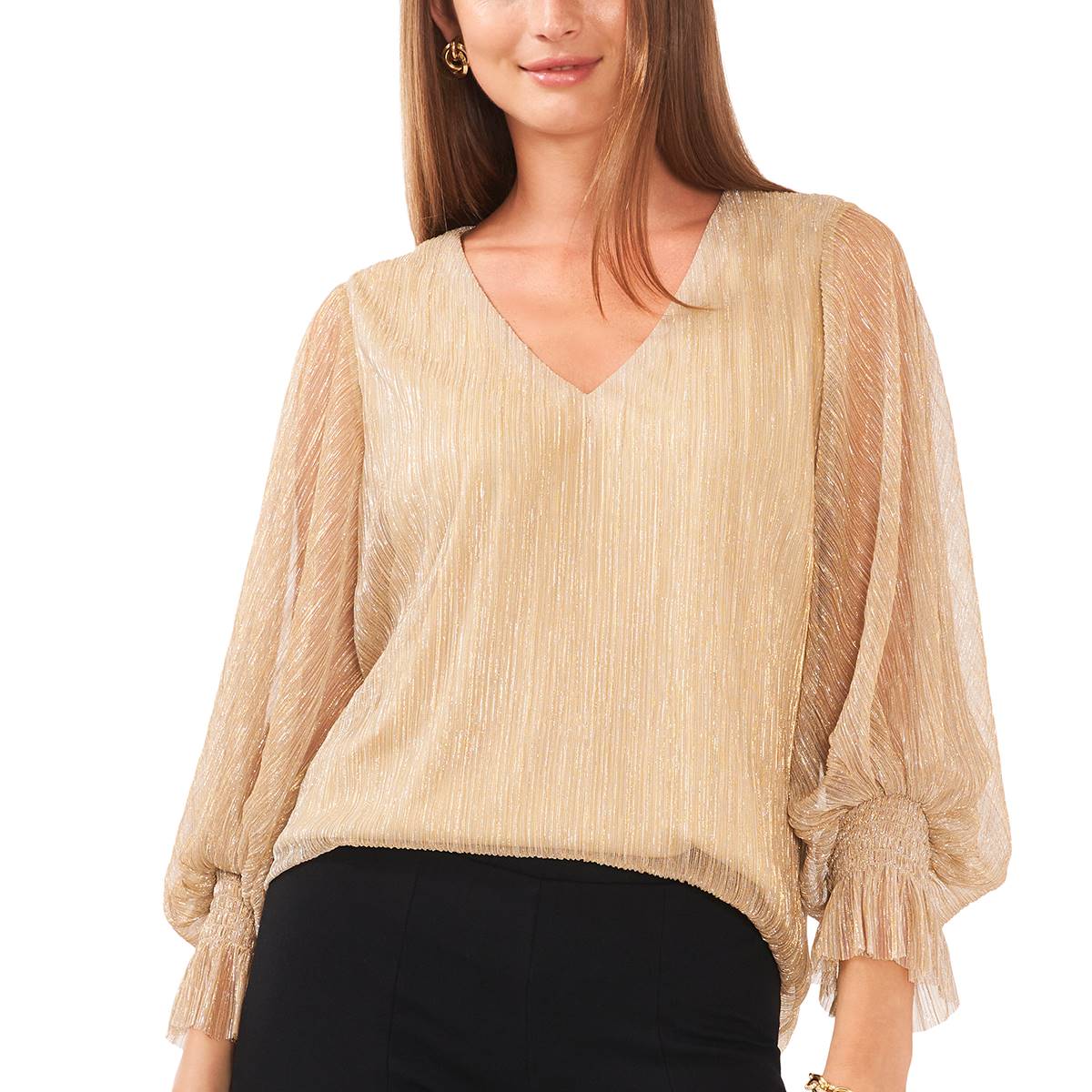 Womens MSK  Long Sleeve V-Neck Crinkle Blouse