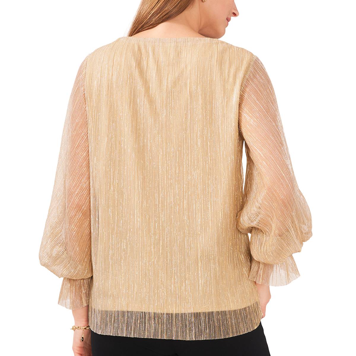 Womens MSK  Long Sleeve V-Neck Crinkle Blouse