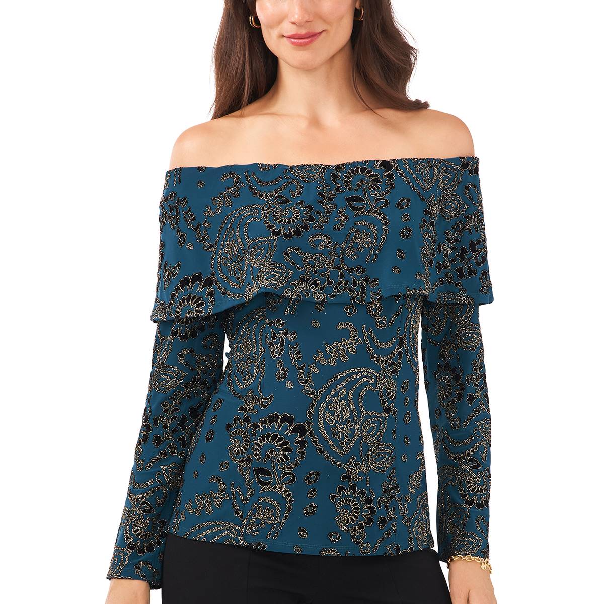 Womens MSK Off The Shoulder Foil Pattered Blouse