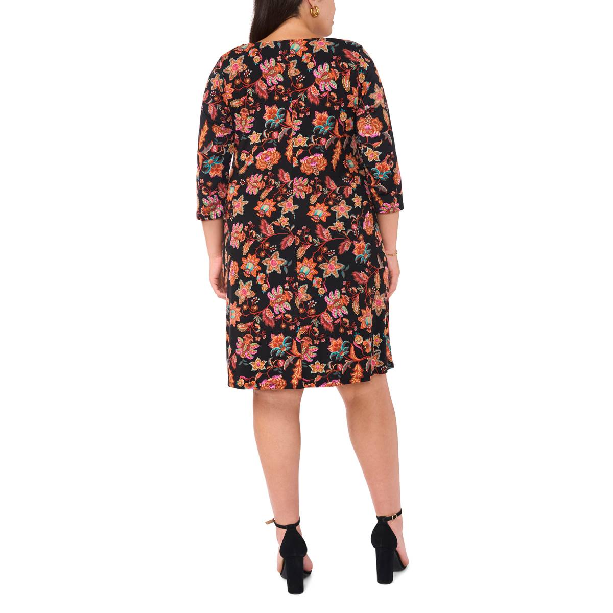 Plus Size MSK 3/4 Sleeve Black Floral Shift Dress