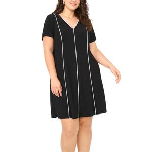 Plus Size MSK Short Sleeve V Neck Stripe A-Line Dress