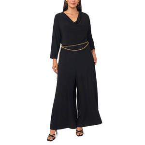 Plus Size MSK 3/4 Sleeve Drape Neck Belt Waist Jumpsuit