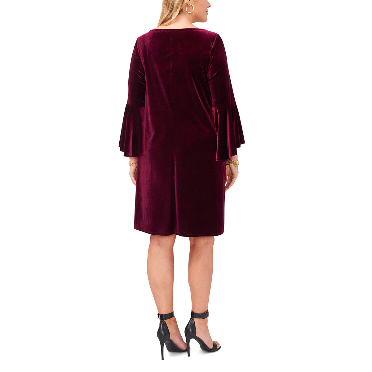 Plus Size MSK Long Sleeve Bell Sleeve Velvet Shift Dress