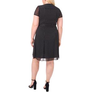 Plus Size MSK Short Sleeve Dot Chiffon Pintuck A-Line Dress alternate view