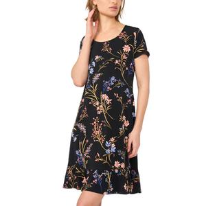 Plus Size MSK Short Sleeve Floral Vine Ruffle Hem A-Line Dress