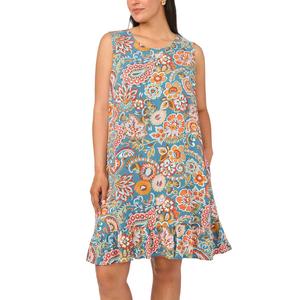 Plus Size MSK Sleeveless Floral Challis Ruffle Hem Shift Dress