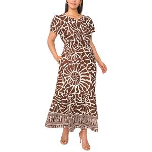 Plus Size MSK Short Sleeve Coastal Smock Waist Maxi Dress