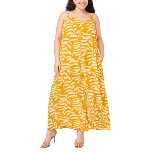 Plus Size MSK Sleeveless Tropical Leaf Challis Jumpsuit