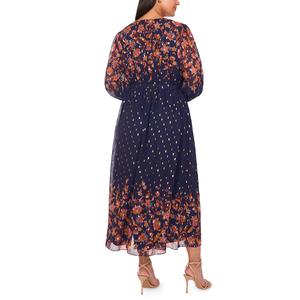 Plus Size MSK Long Sleeve Foil Chiffon Fit & Flare Dress alternate view