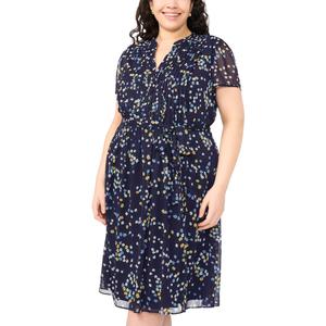 Plus Size MSK Short Sleeve Ditsy Floral Chiffon A-Line Dress