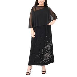 Plus Size MSK Sequin Gown with Asymmetric Cape Overlay