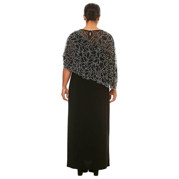 Plus Size MSK Asymmetrical Bead Poncho Overlay Gown alternate view