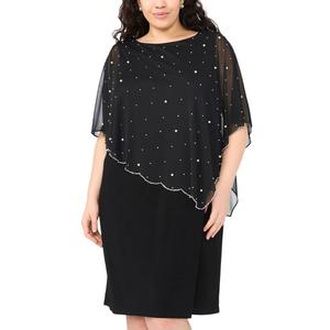 Plus Size MSK Beaded Asymmetric Capelet Shift Dress