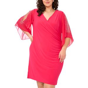 Plus Size MSK 3/4 Angel Sleeve Solid Side Ruched Sheath Dress