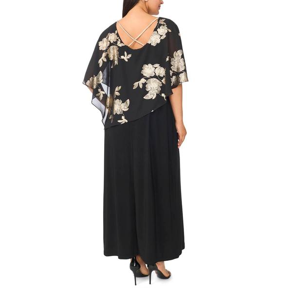 Plus Size MSK Solid Evening Gown with Foil Floral Overlay alternate view