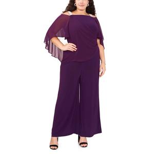 Plus Size MSK Solid Capelet Overlay Rhinestone Trim Jumpsuit alternate view
