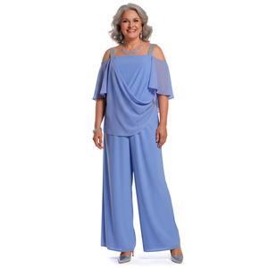 Plus Size MSK Solid Capelet Overlay Rhinestone Trim Jumpsuit