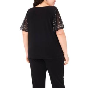 Plus Size MSK Bead Embellishment Short Sleeve V Neck Blouse alternate view